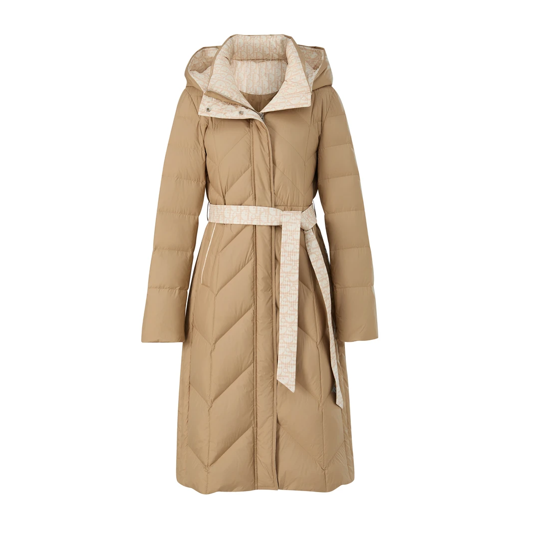 DIORA.RIM奥秋冬长款羽绒服女款收腰鹅绒保暖连帽外套