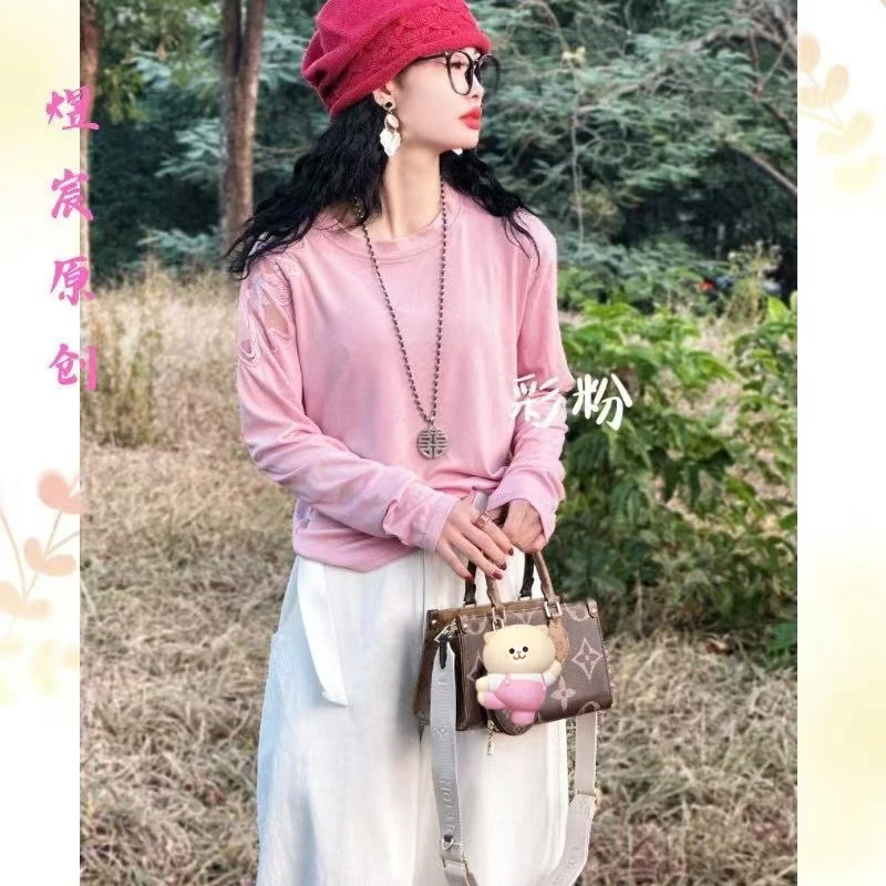 煜宸原创❀【005】夏季新款圆领套头时尚蝴蝶刺绣百搭气质显瘦打底衣