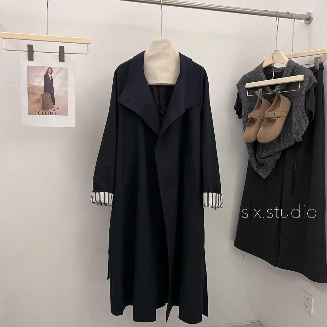 slx@ 65756 条纹袖口风衣外套