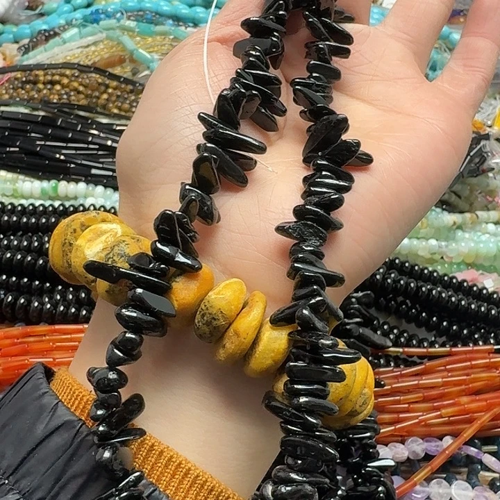 玛瑙/玉髓未镶嵌珠宝半成品一条金运石黑碧玺共生卡子