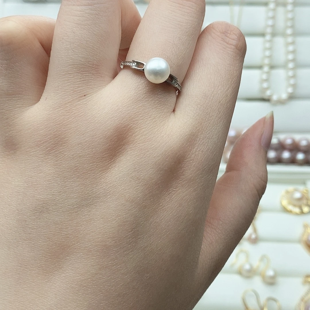带***航戒指银S925镶嵌海水珍珠