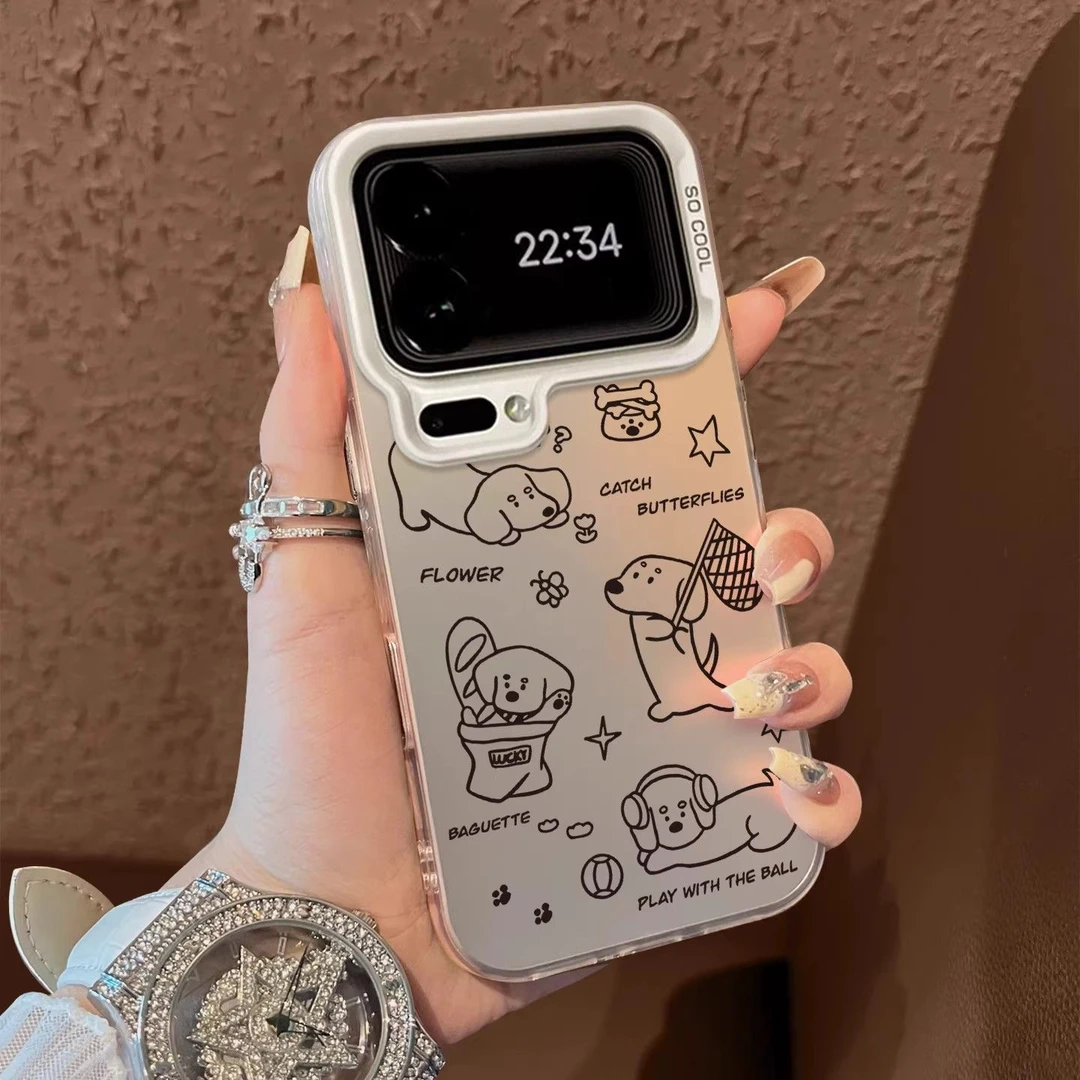 彩银线条小狗适用苹果17手机壳iPhone16华为OPPO小米534vivo2男女