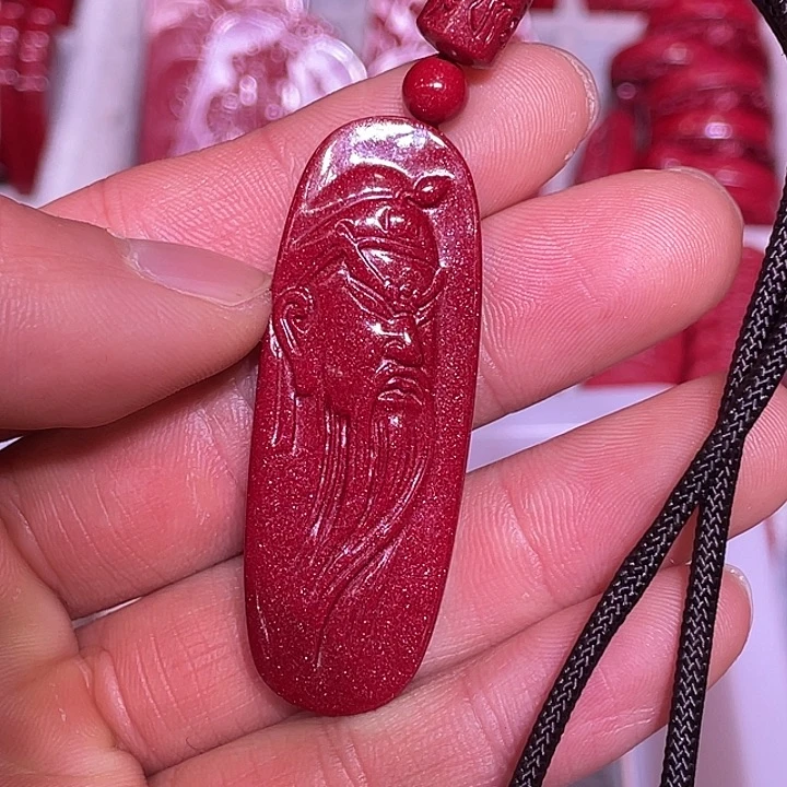 天然辰砂紫金砂关二爷吊坠