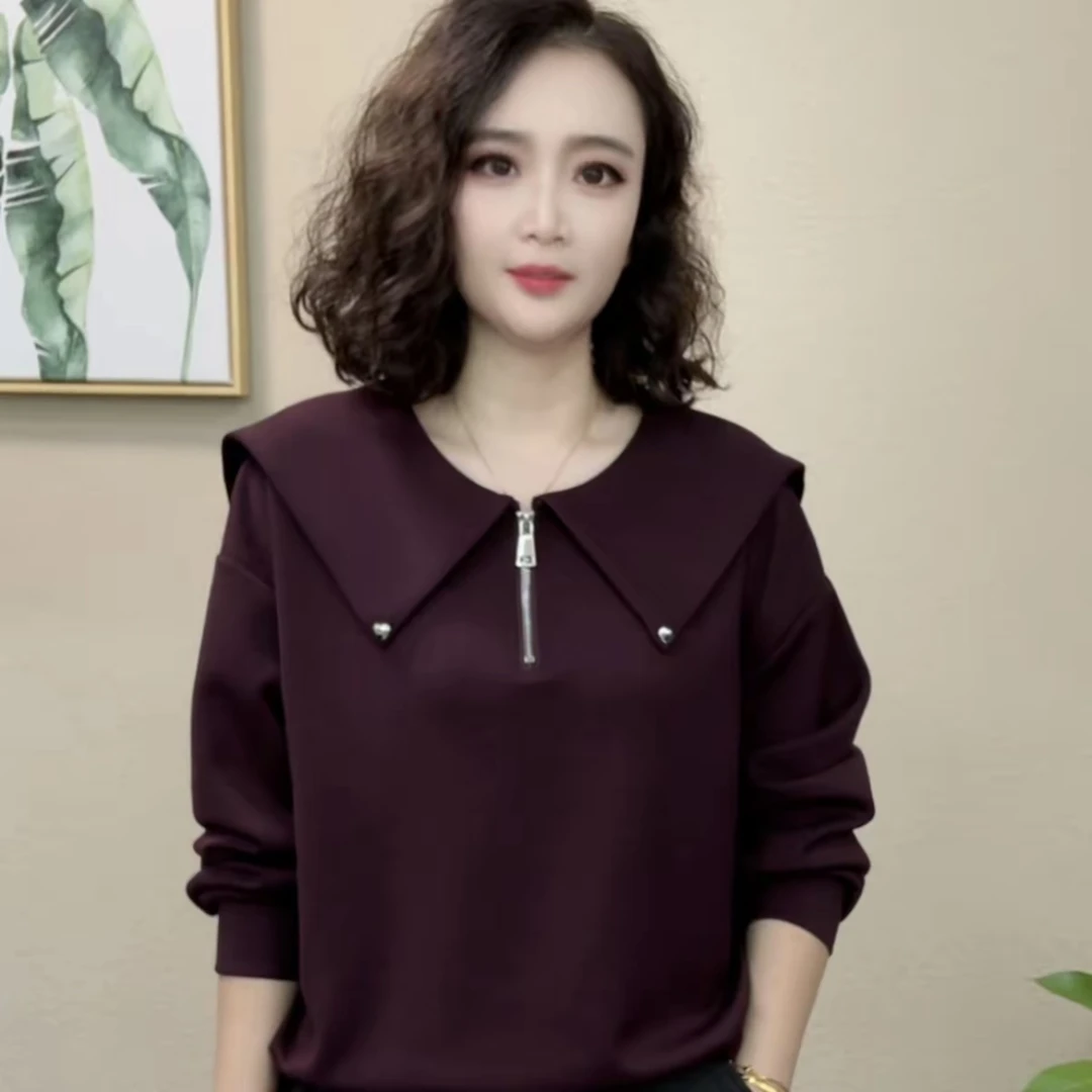 2025秋季新款时尚气质拼接拉链女装卫衣海军领女装卫衣#976847