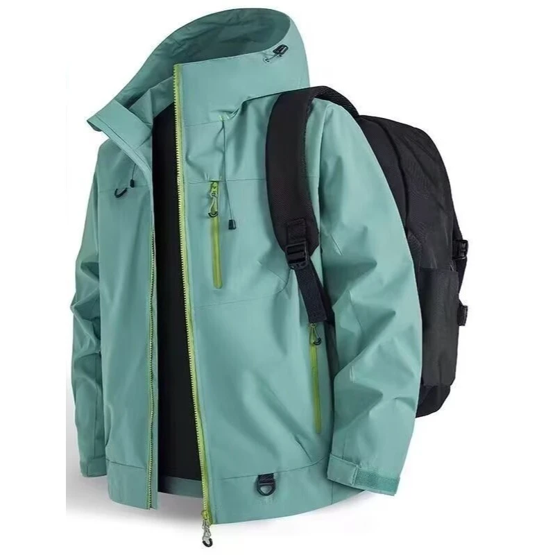 防风2025秋季连帽休闲外套男女款撞色拉链设计徒步防水风衣冲锋衣