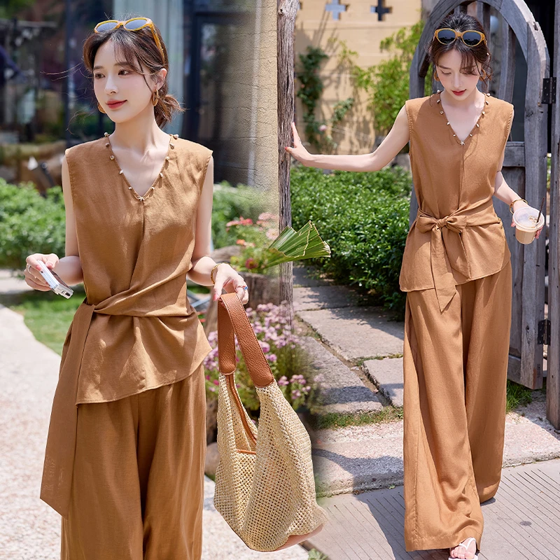 欧货气质无袖背心套装女2025夏季新款设计感百搭时尚阔腿裤两件套