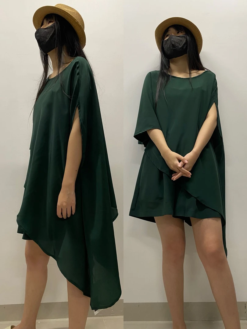 设计师斜襟套头斗篷短裤休闲气质文艺套装均码绿色春夏