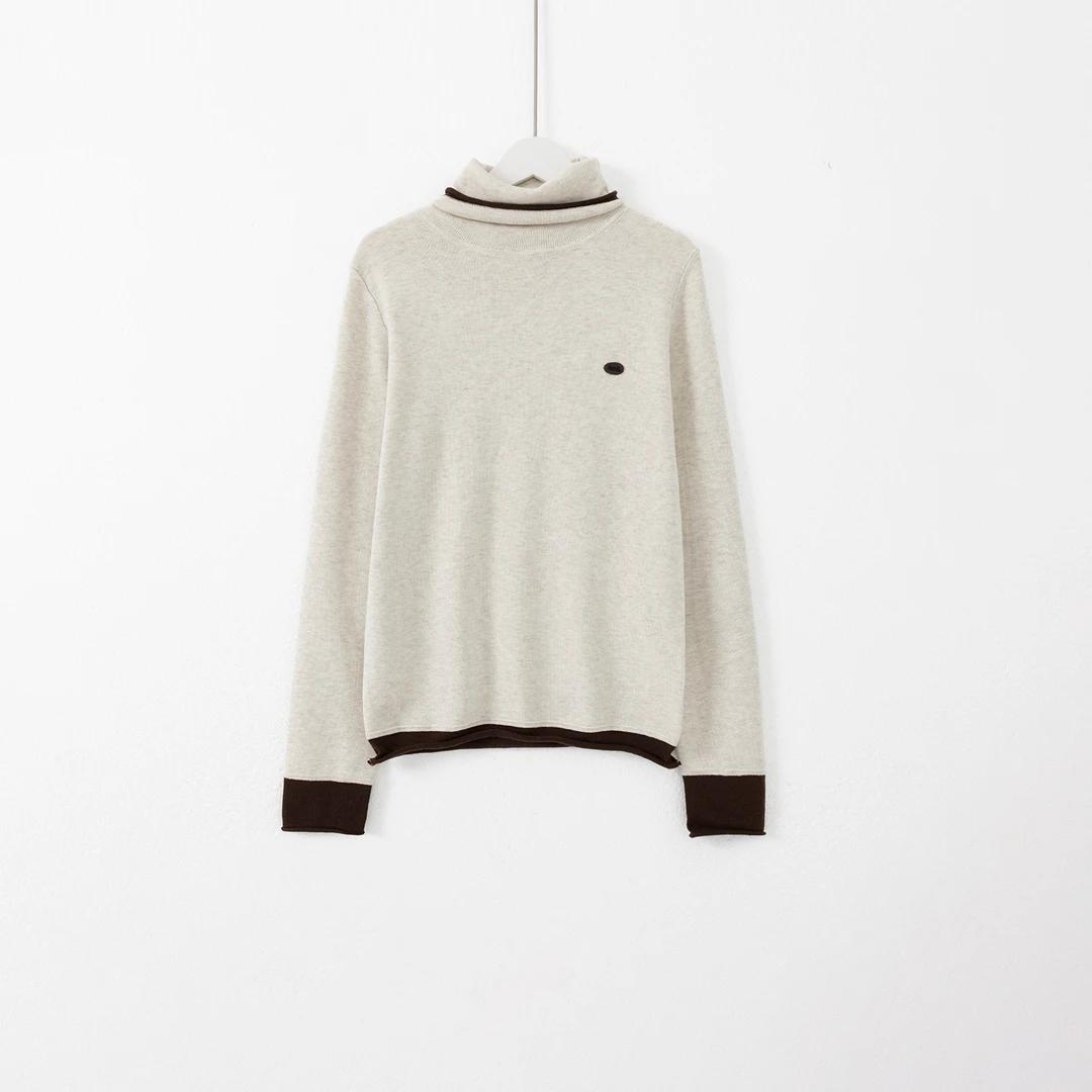 几里与麻 羊毛12针撞色领拼接毛针织衫 衣长58胸围81 2101103