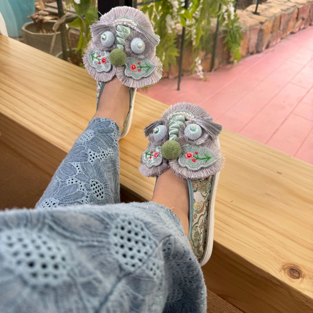 【薄荷绿】·花田家·原创手工千层底麒麟鞋