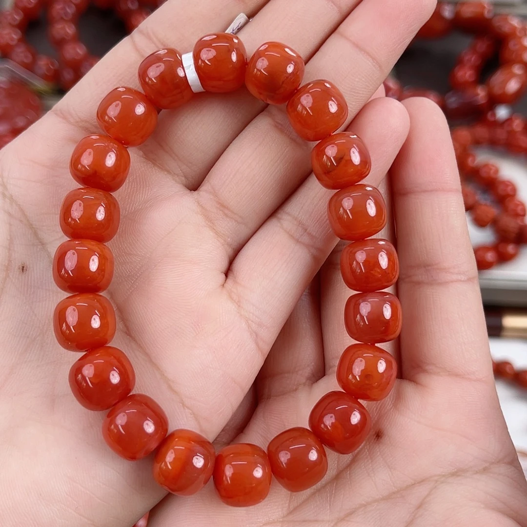 南红玛瑙未镶嵌瓦西柿子红火焰老型单圈11mm