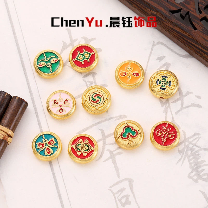 新中式五路财神吊牌古法金饰品配件diy招财祈福手绳挂饰吊坠