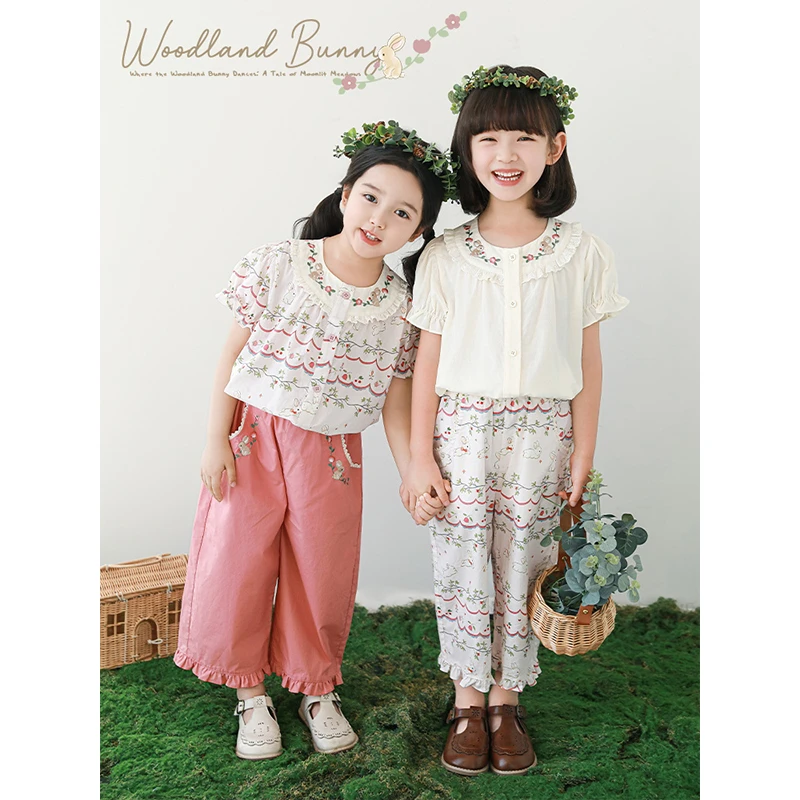 YOEHYAUL/幼悠【林间小兔】夏肆波下洋气夏季森系印花 衬衫X5127