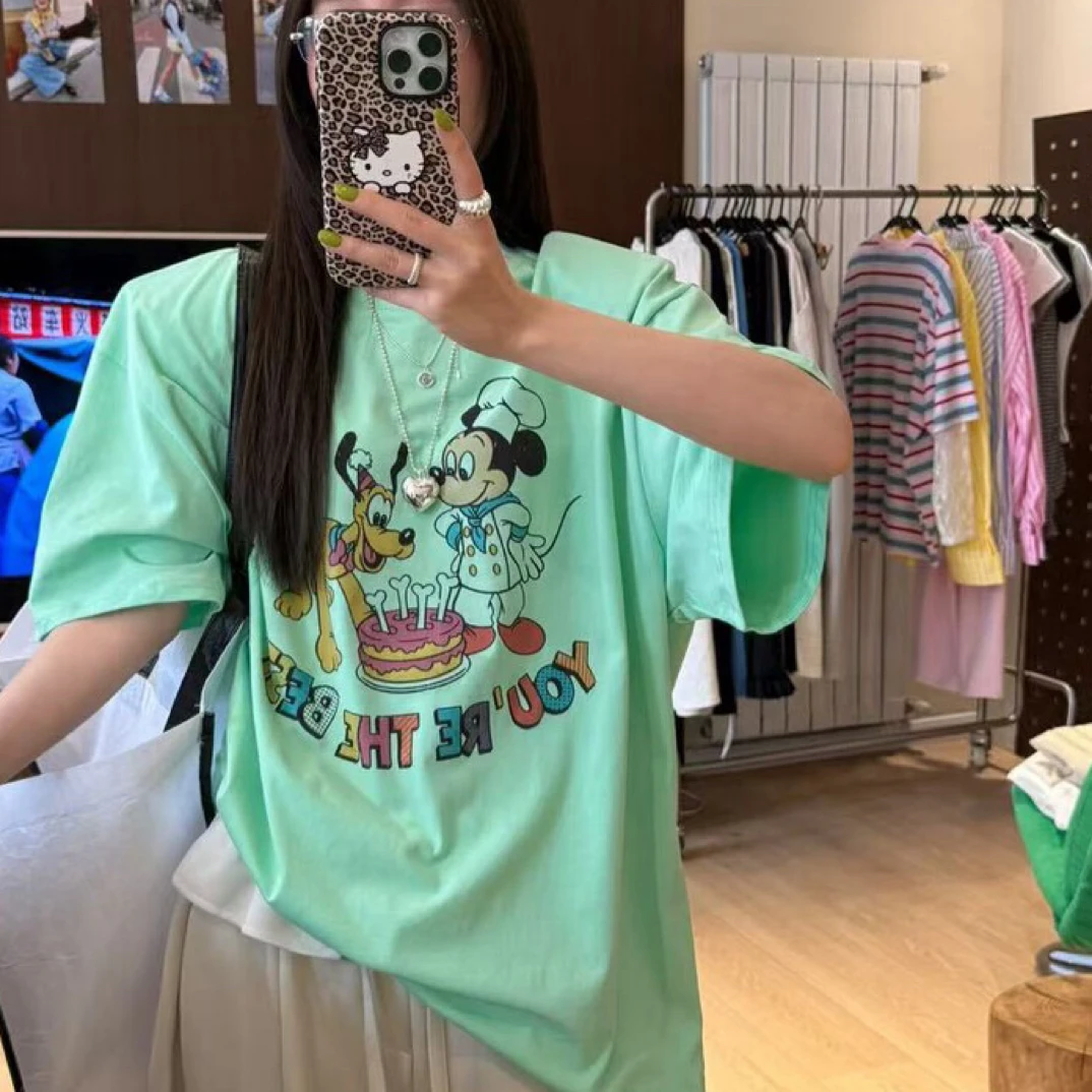 LLL 米奇布鲁托卡通宽松T恤宽松圆领短袖松弛廓形T恤女