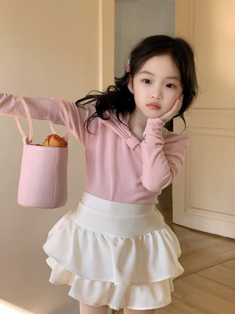 小粉象 ·女童夏款新款儿童韩版设计感蝴蝶结型上衣纯色百褶裙套装