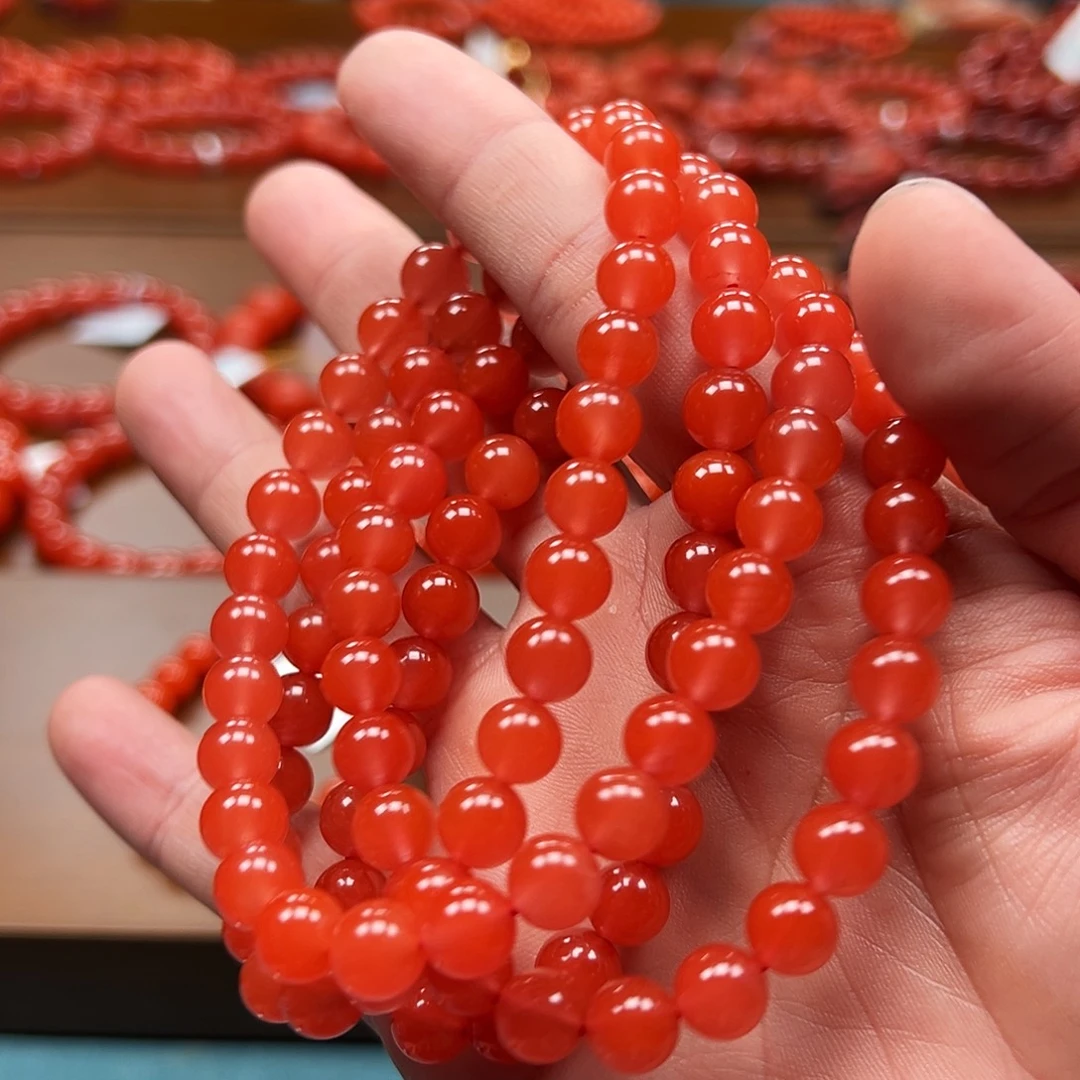 南红玛瑙未镶嵌手串保山料冰红8m108