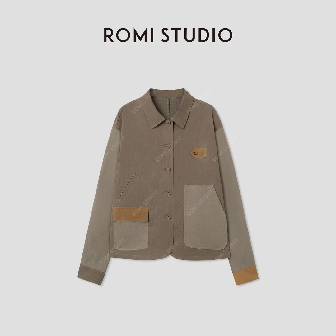 ROMI STUDIO“美式复古“不规则设计感轻薄拼色夹克外套 RWCAW64658