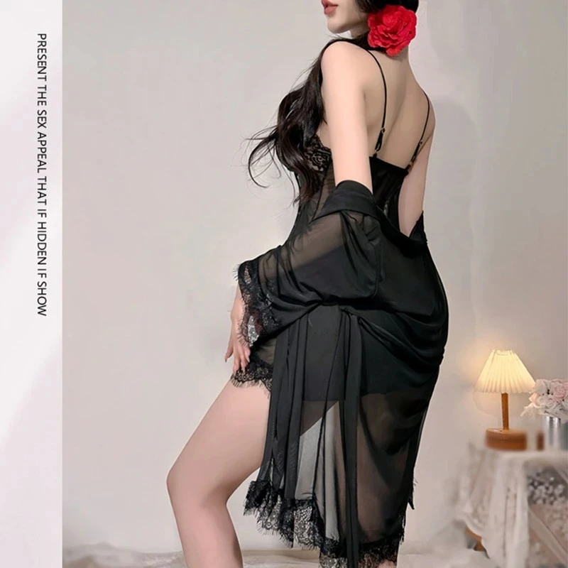 SEXY ALLURE 性感纯欲睡衣女蕾丝网纱薄款吊带睡裙大码显瘦家居服