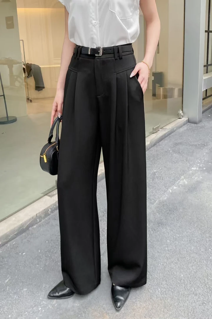 高腰显瘦阔腿西装裤宽松垂感直筒拖地裤女