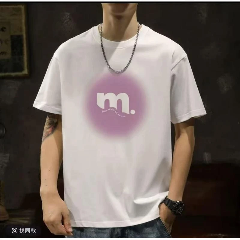 【M.】夏季男女同款情侣半袖休闲透气圆领潮流印花薄款短袖-7