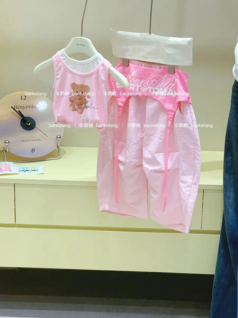 女童卡通小熊背心2025夏季新款韩版童装宝宝洋气两件套