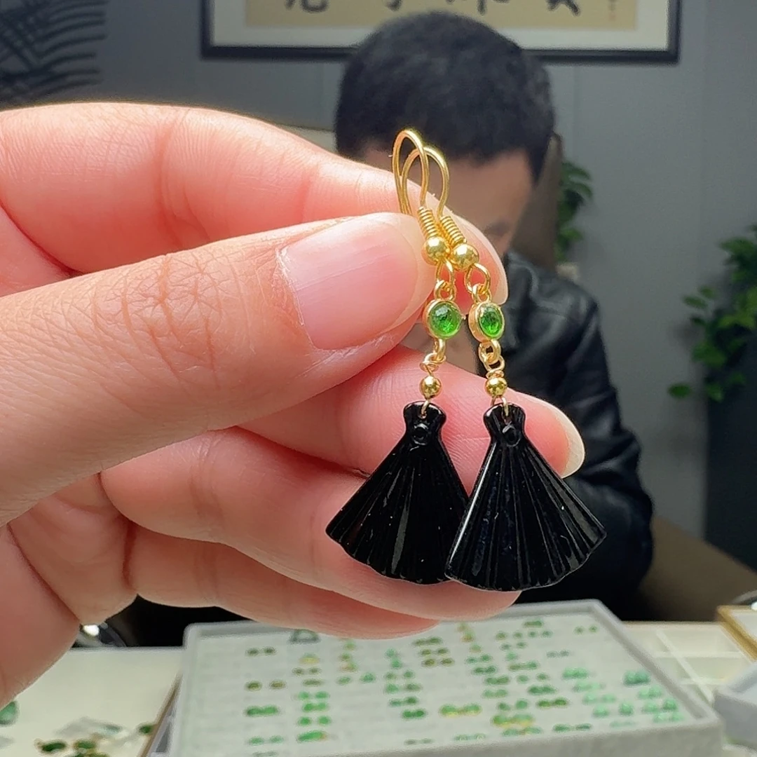 翡翠银S925镶嵌耳饰天然