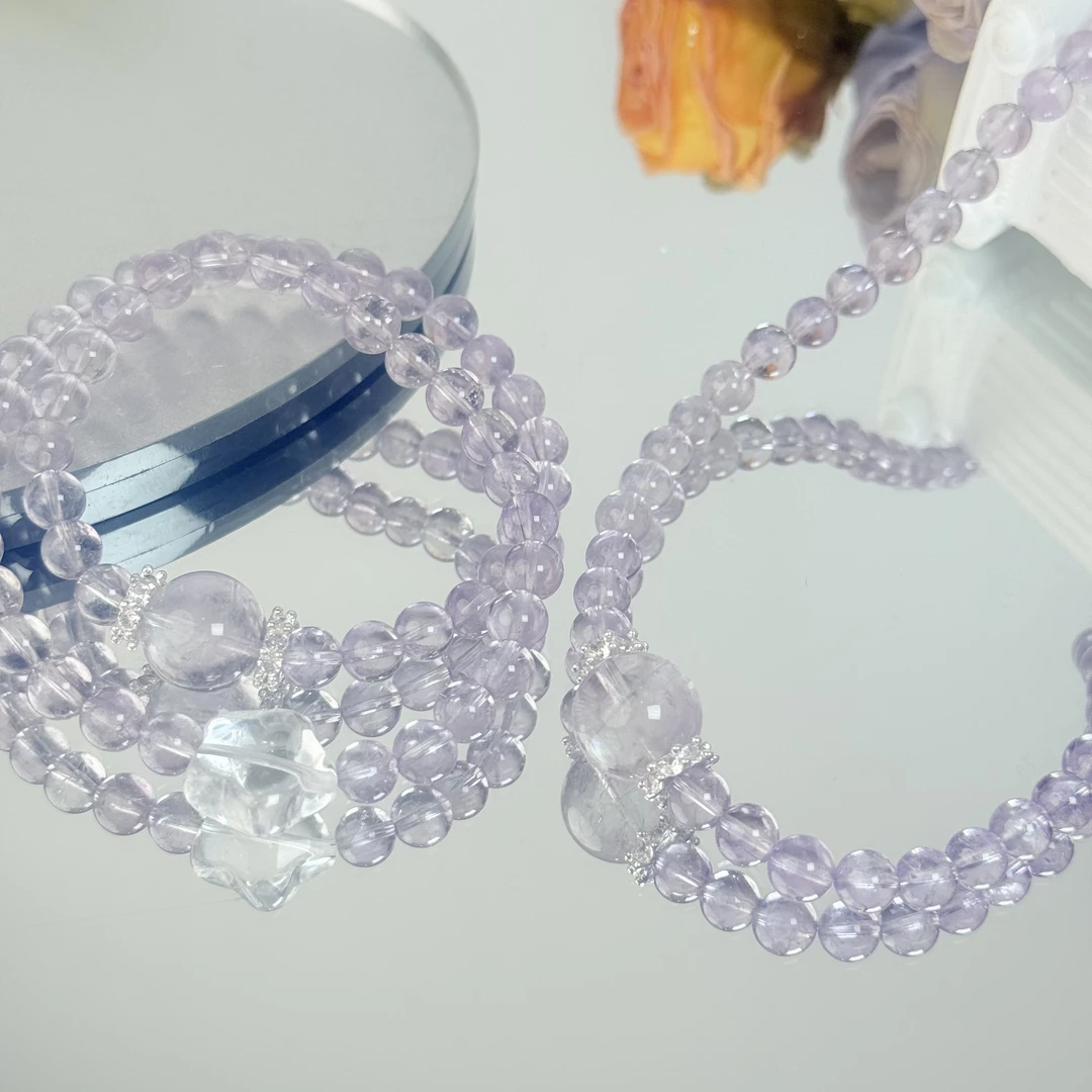 【白紫星梦】紫水晶白水晶6-13mm双圈手串面小仙多样性发其一