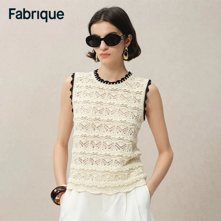 Fabrique Aeath【波嬉风】春夏新款棉针织镂空钩针圆领法式无袖背心