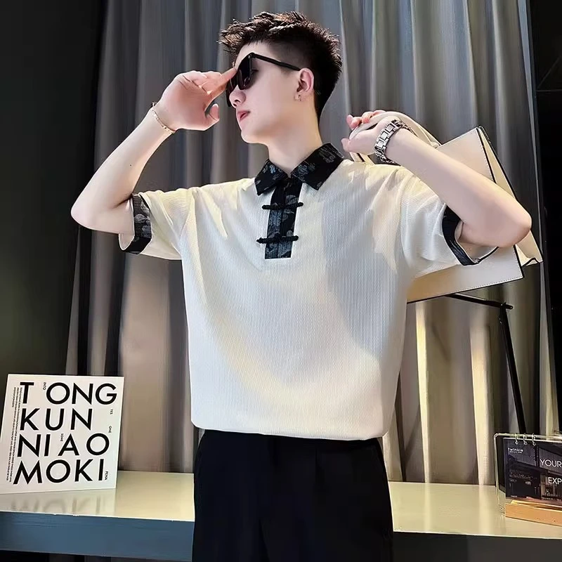 夏季痞帅衬衫男士短袖潮流t恤2025新款设计感高级潮牌polo衫体恤