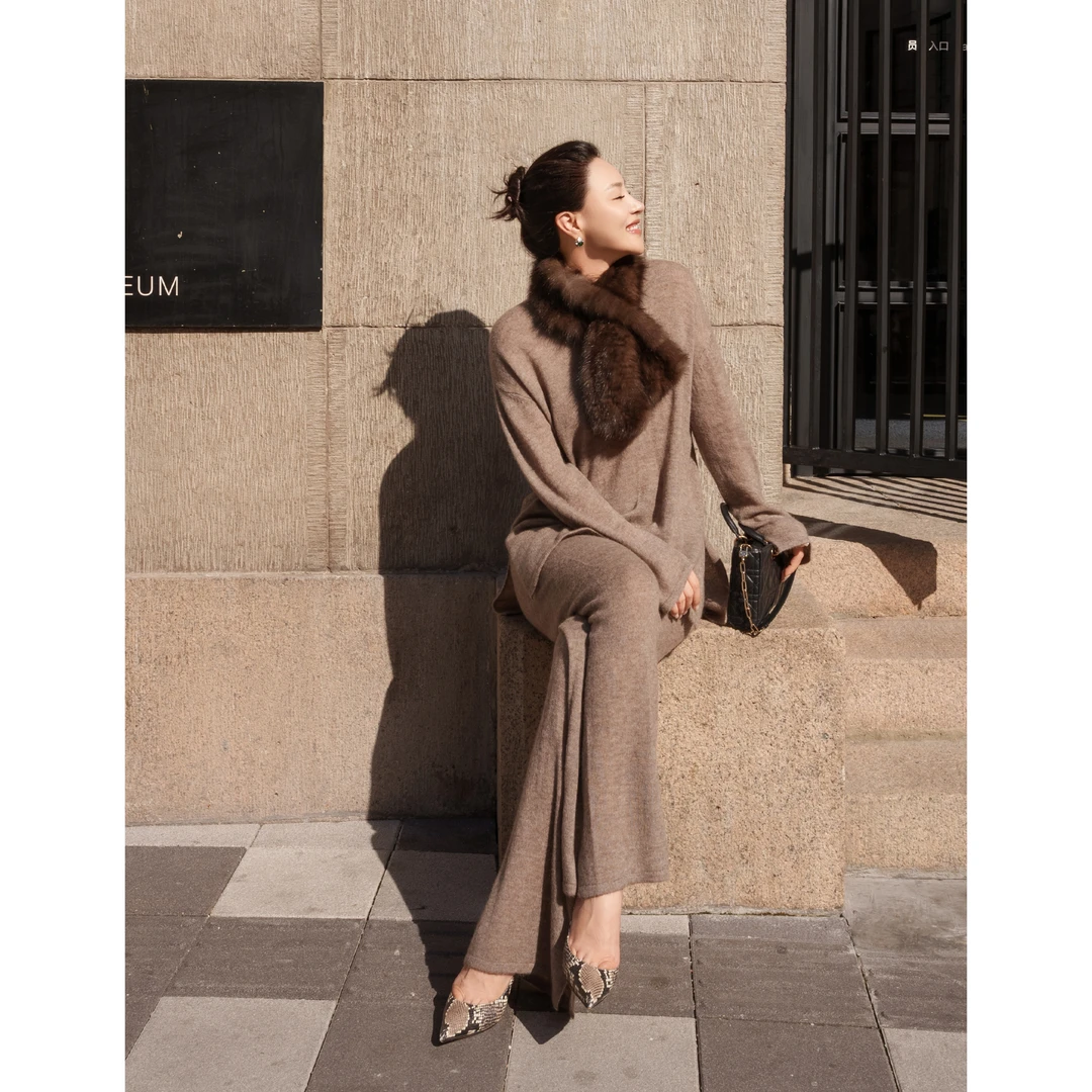 【余书】“精致而随性”系列羊毛纯色慵懒针织衫上衣长裤/套装Y304219