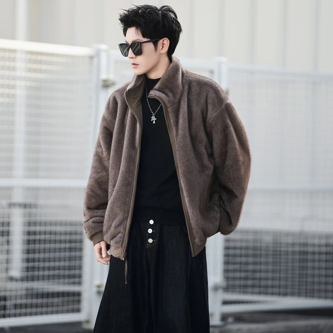 2025高级感冬季座山雕潮服棉服两面穿加绒加厚双色扎染痞帅棉衣男