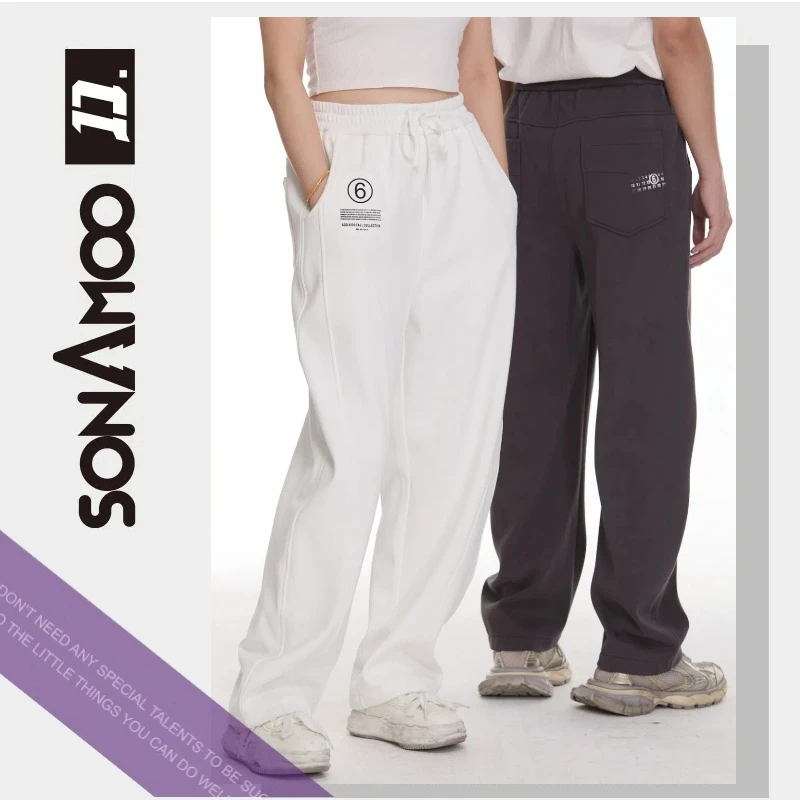 【乔E专属】加绒卫裤贴布绣百搭休闲裤时尚男士弯刀长裤D1K06