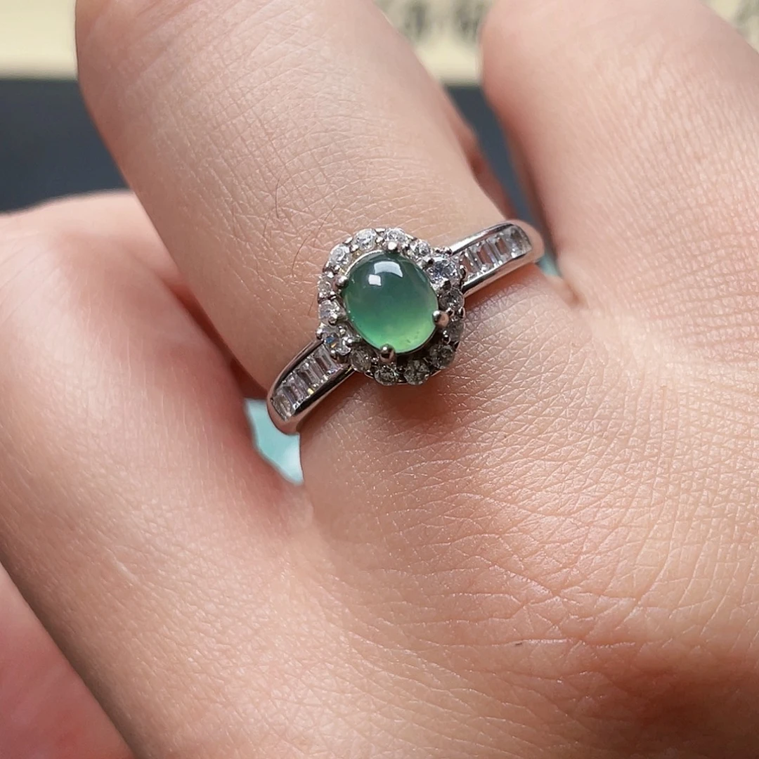 翡翠戒指银S925镶嵌戒指