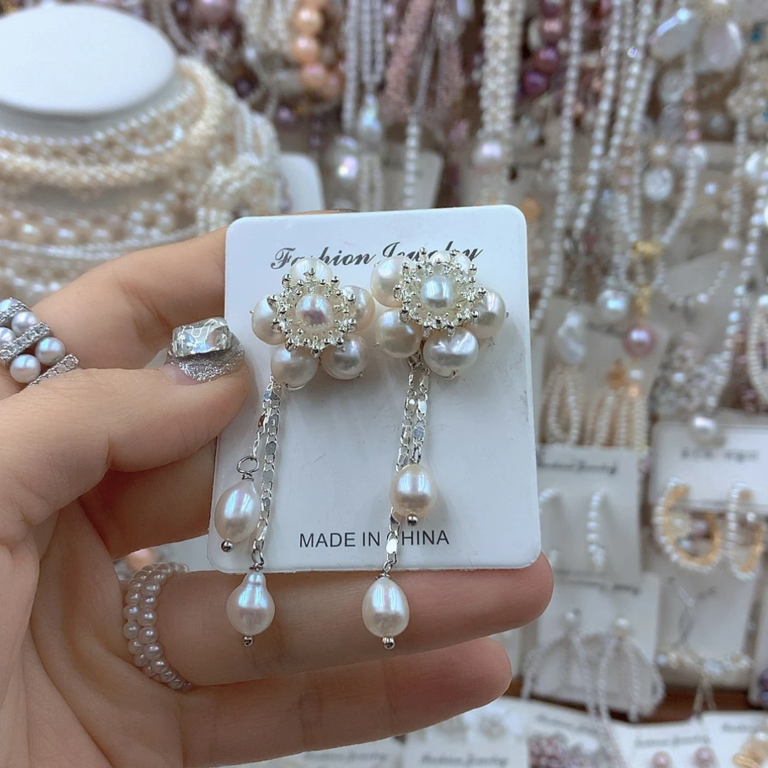耳饰银S925镶嵌淡水珍珠
