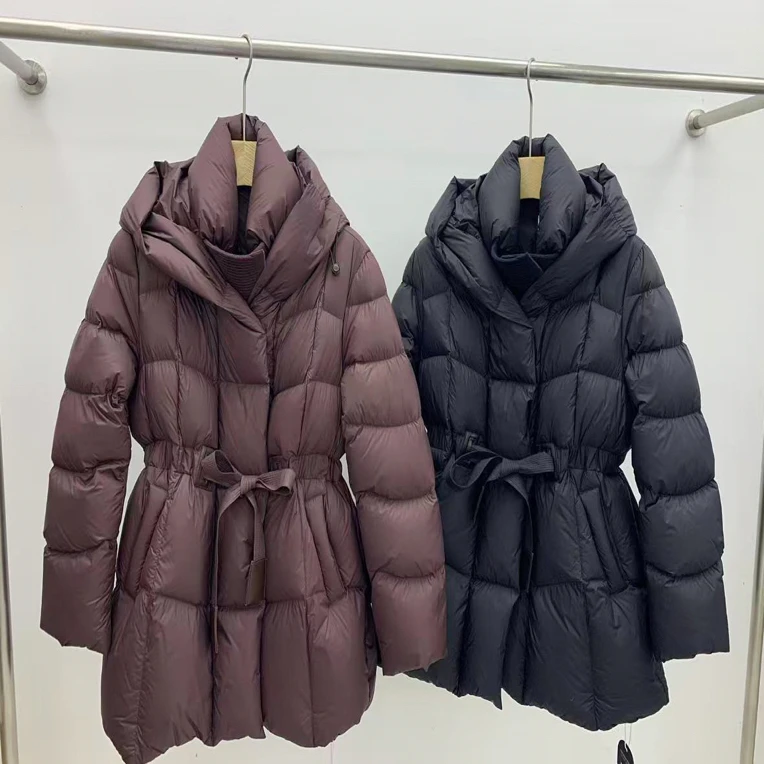 25年新款95白鸭绒假2件一手长收腰连帽羽绒服XB-028