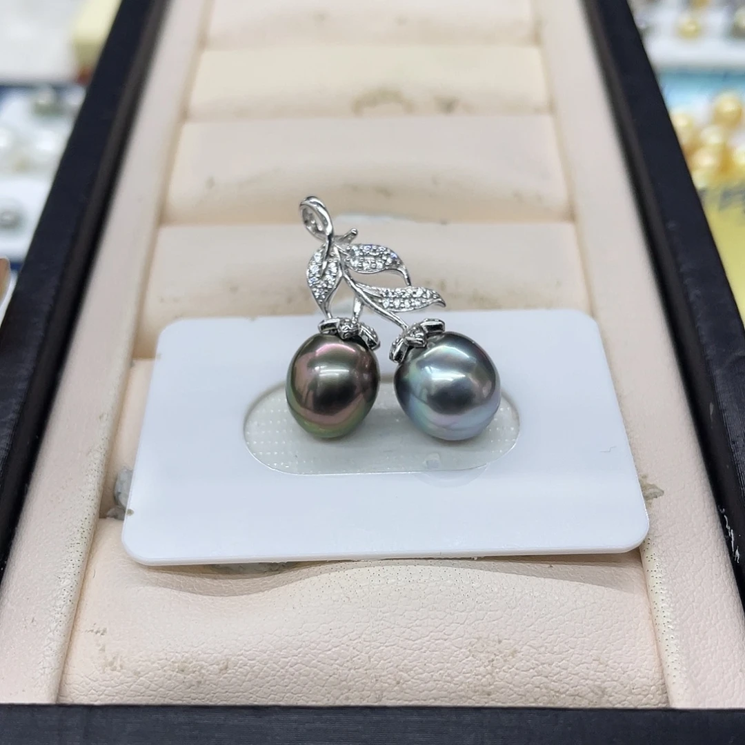 海水珍珠银S925镶嵌颈饰双珠炫彩樱桃吊坠