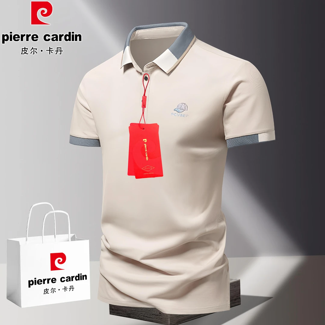 皮尔卡丹夏季冰丝商务休闲翻领短袖t恤刺绣男士polo衫百搭半袖潮T