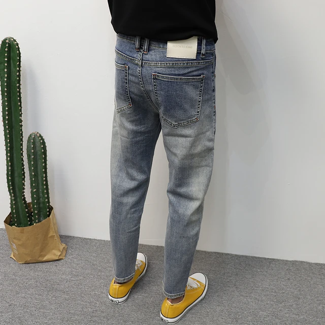 2025春夏牛仔裤男九分浅蓝水洗裤子韩版百搭流行弹性修身小脚薄款
