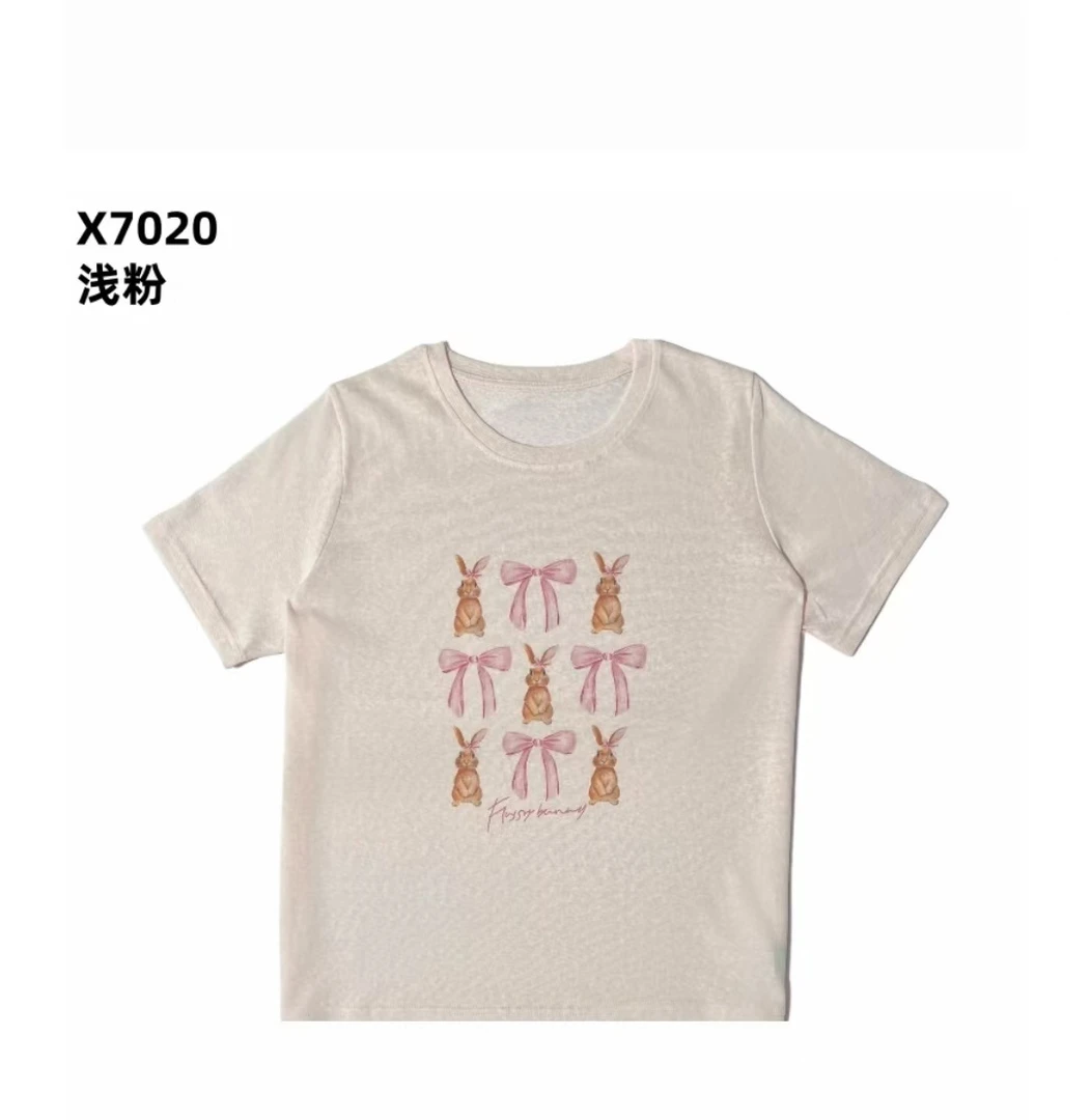 【618大促】「蝴蝶结兔兔」懒人棉超薄数码喷涂印花简约半袖T恤