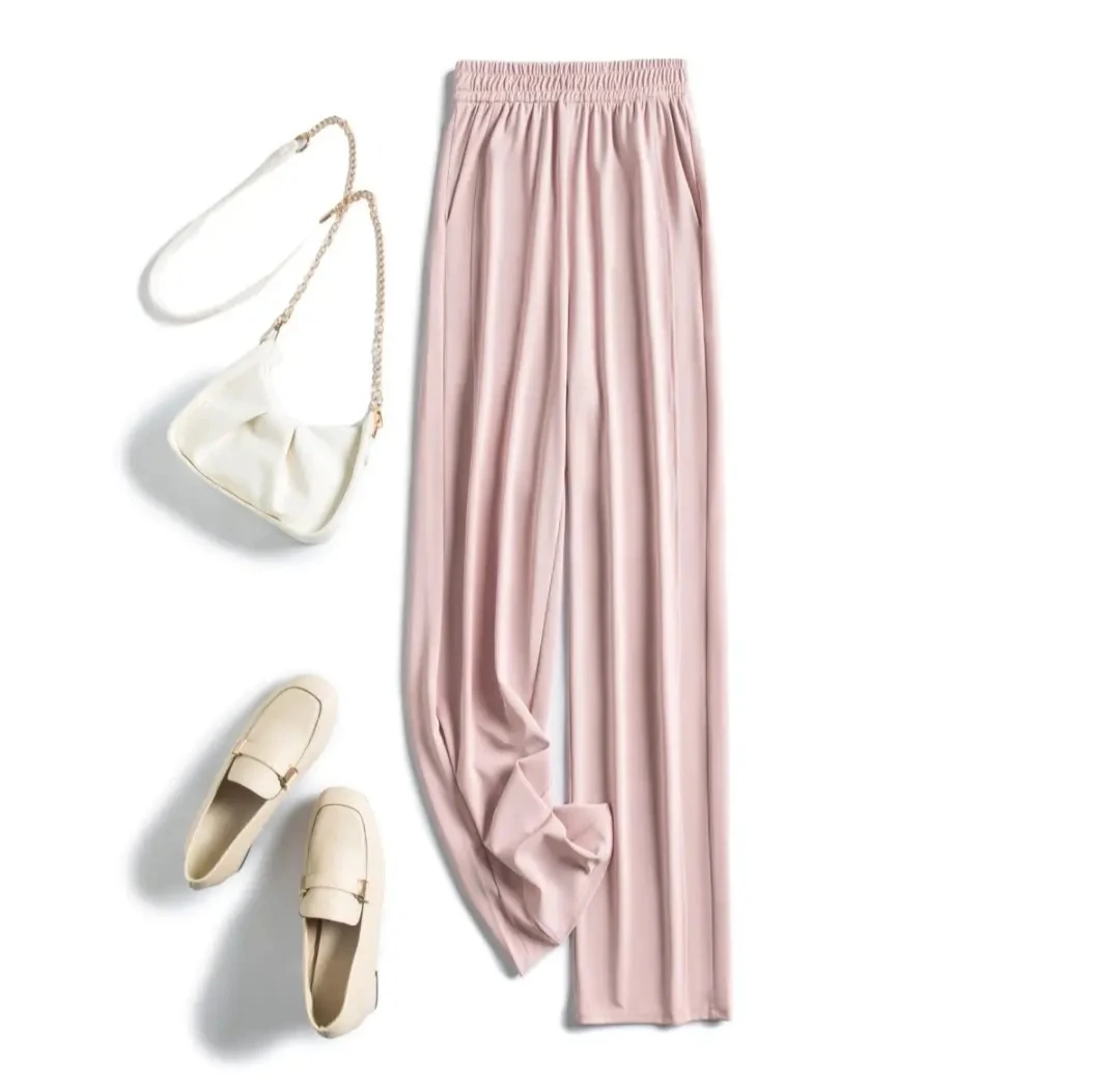 2025夏季新款消光斜纹冰凉垂感窄版阔腿裤上身显瘦时尚百搭显气质