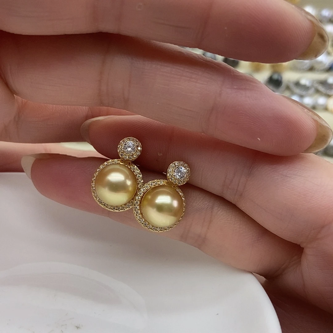 银S925镶嵌海水珍珠耳饰