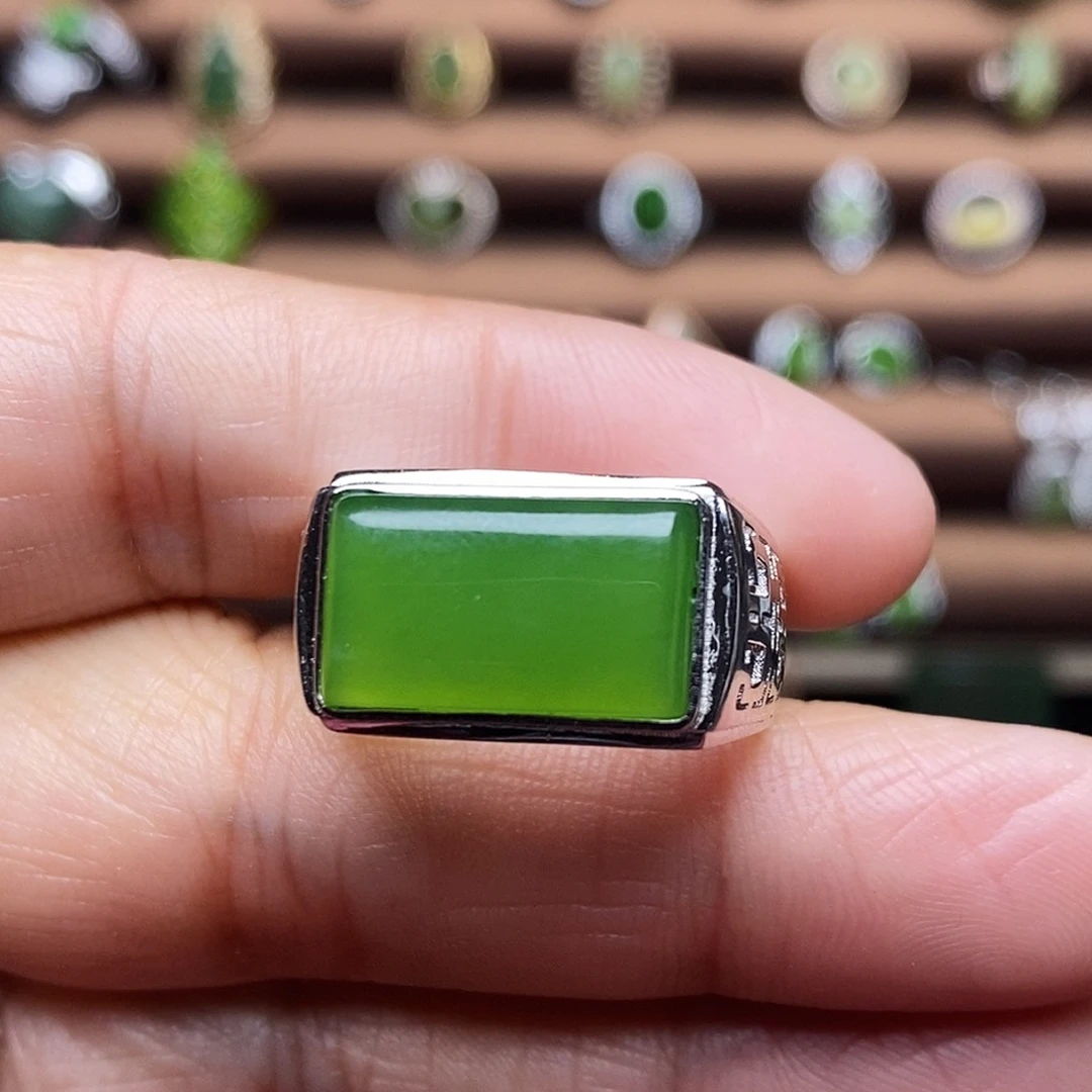 吊坠(不含链)银S925镶嵌和田玉（碧玉）戒指