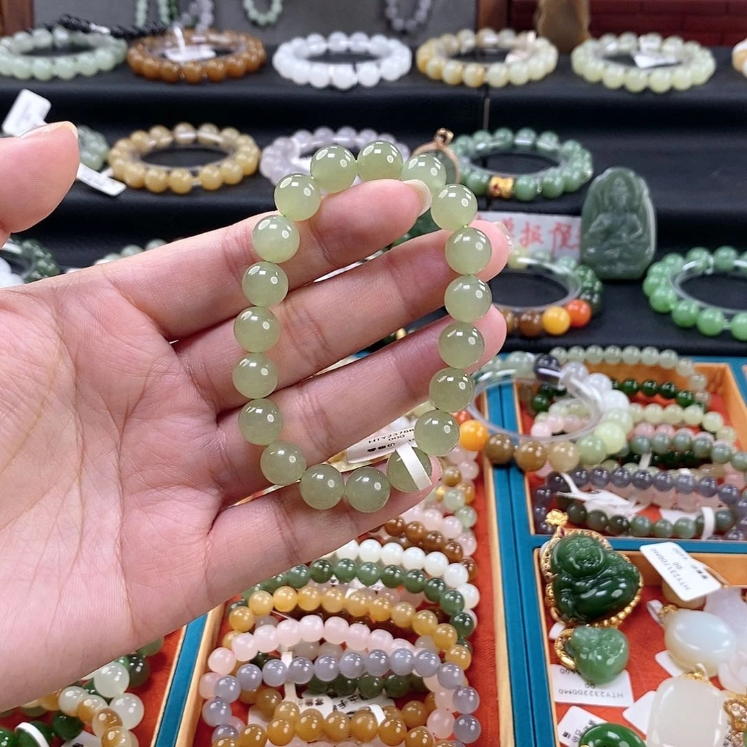 和田玉手链 10MM未镶嵌高冰晴水