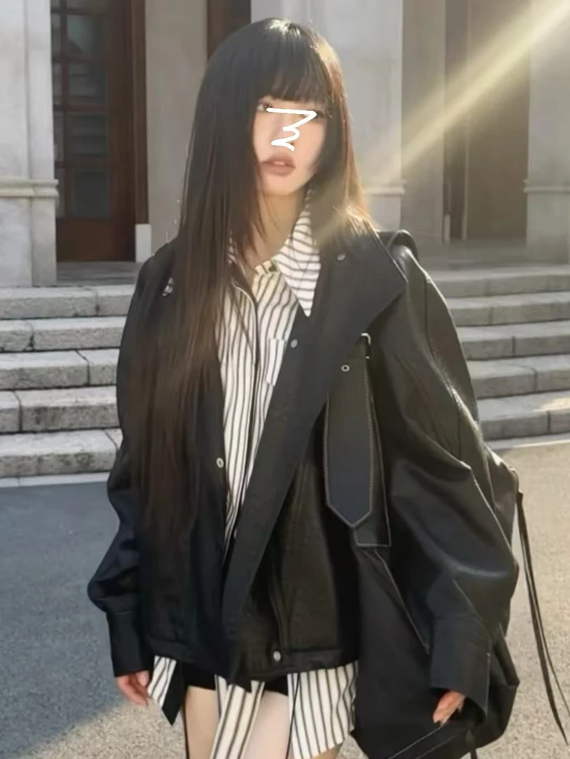 外套女款爆款2025新宽松皮衣女韩版慵懒风高级感上档次上衣女