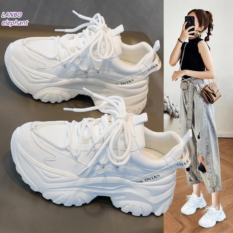 隐形内增高老爹鞋女士春秋新款厚底百搭小白运动休闲网面透气女鞋