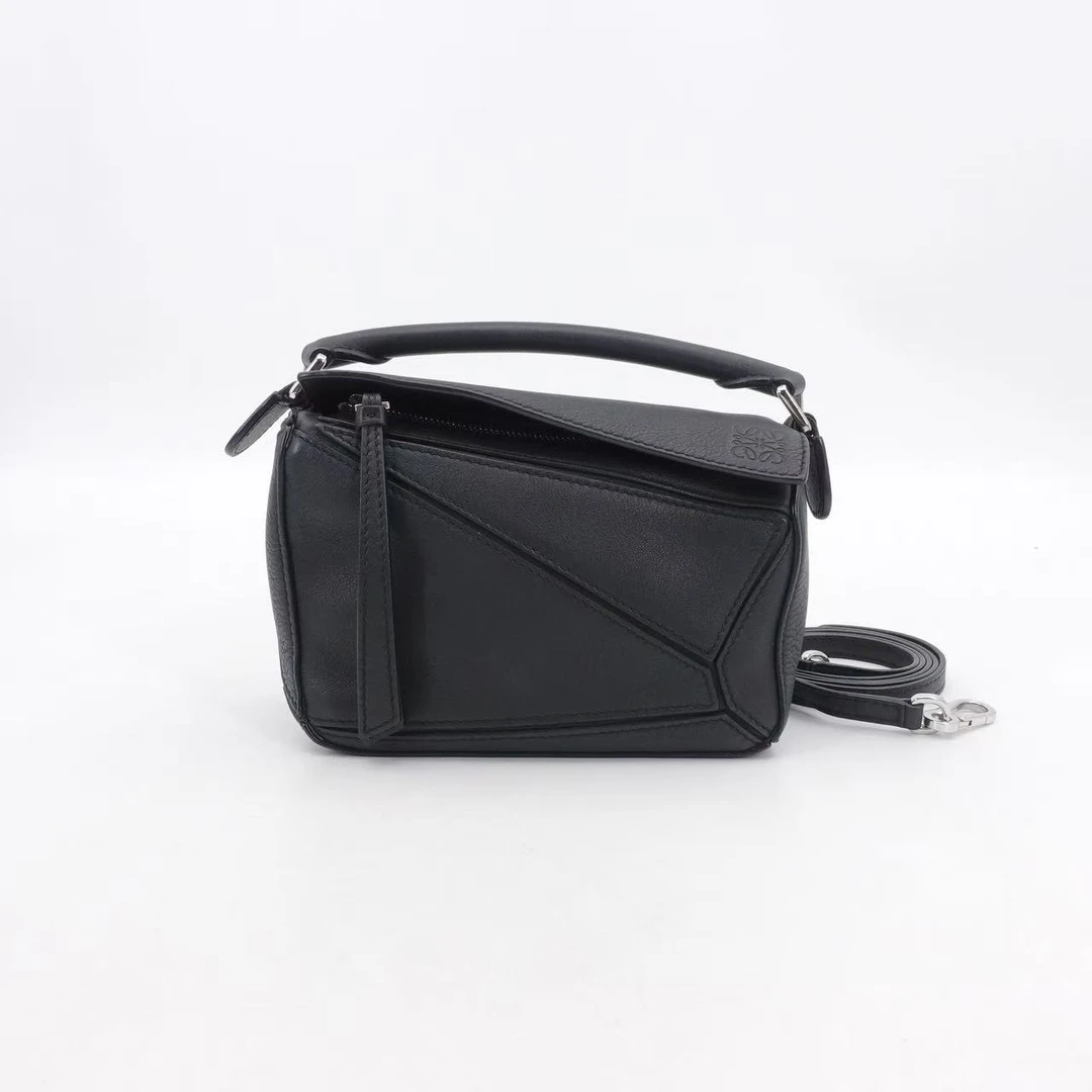 95新 LOEWE/罗意威 GGS罗意威puzzle几何包mini黑银牛皮51696497