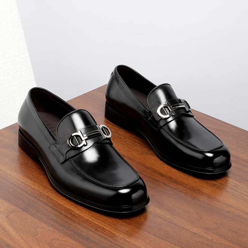 2025新款马衔扣乐福鞋圆头商务休闲皮鞋男真皮透气一脚蹬男鞋秋季