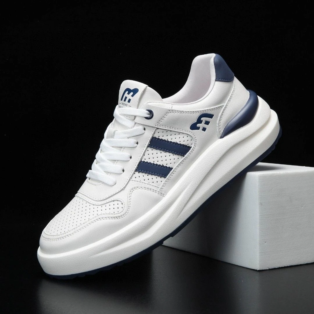 夏季薄款男士真皮休闲鞋鞋面打孔镂空透气小白鞋轻薄厚底牛皮板鞋