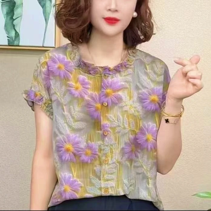 2025夏季新款时尚套头洋气百搭衫减龄显瘦圆领短袖T恤上衣