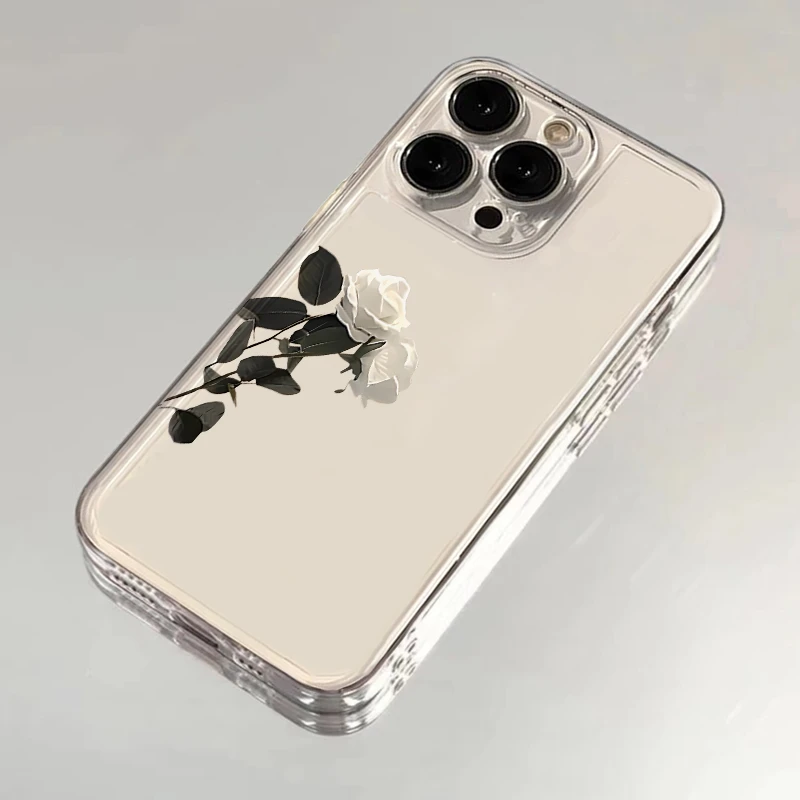 白玫瑰太空壳适用苹果16promax华为荣耀vivo小米oppo手机壳防摔