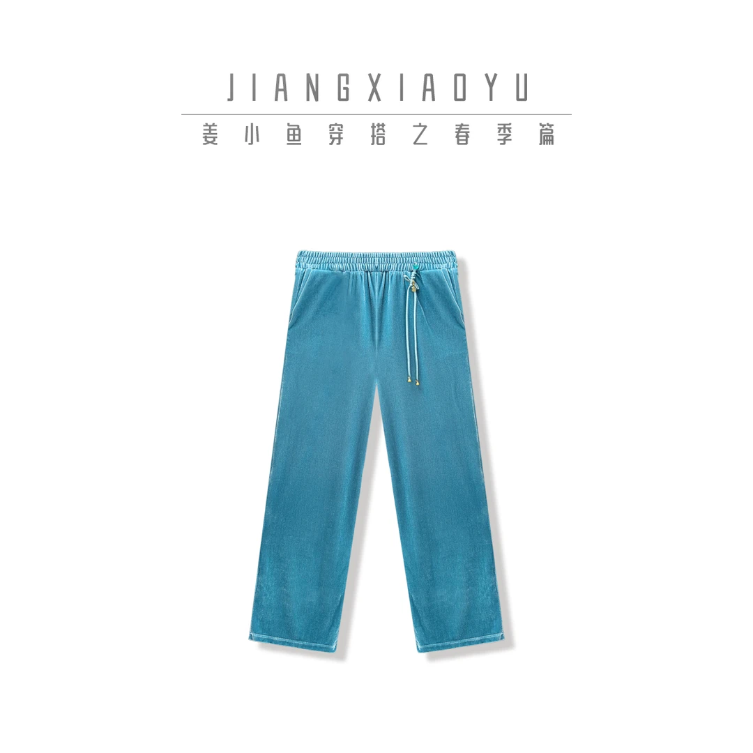 姜小鱼推荐--复古国风丝绒宽松版直筒休闲长裤遮肉显瘦新中式长裤